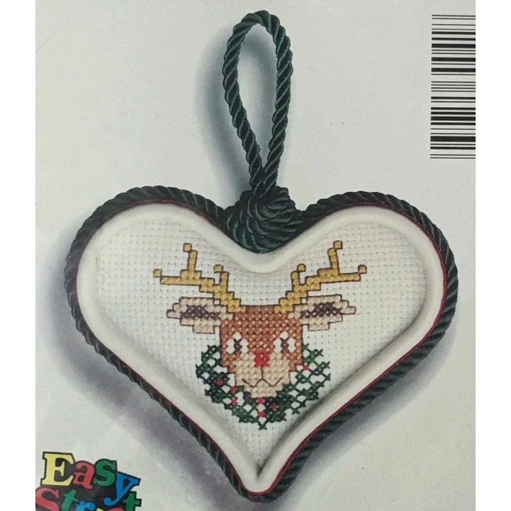 2 Vtg Easy Street Christmas Ornament Cross Stitch Kits Reindeer Bear Sealed